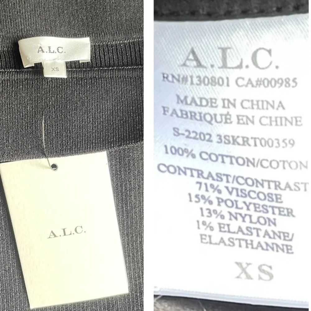 A.L.C. Marlowe Mixed Media Midi Skirt Black Poplin Cotton Stretch Drop Waist XS